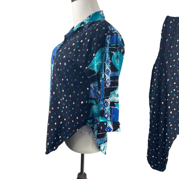 VTG 80's Button Up Blouse 12 Pant 16 Set Outfit Patchwork Rayon USA Cottage Boho - Picture 3 of 8